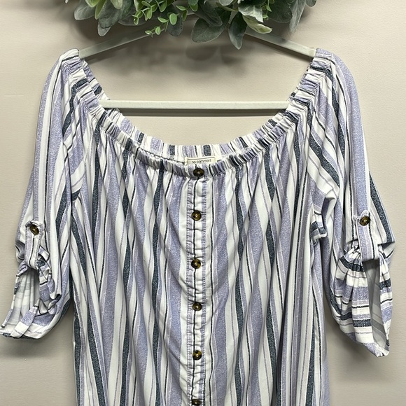No Comment Plus Striped Off The Shoulder Knit Shirt Dress 3X - Picture 2 of 15